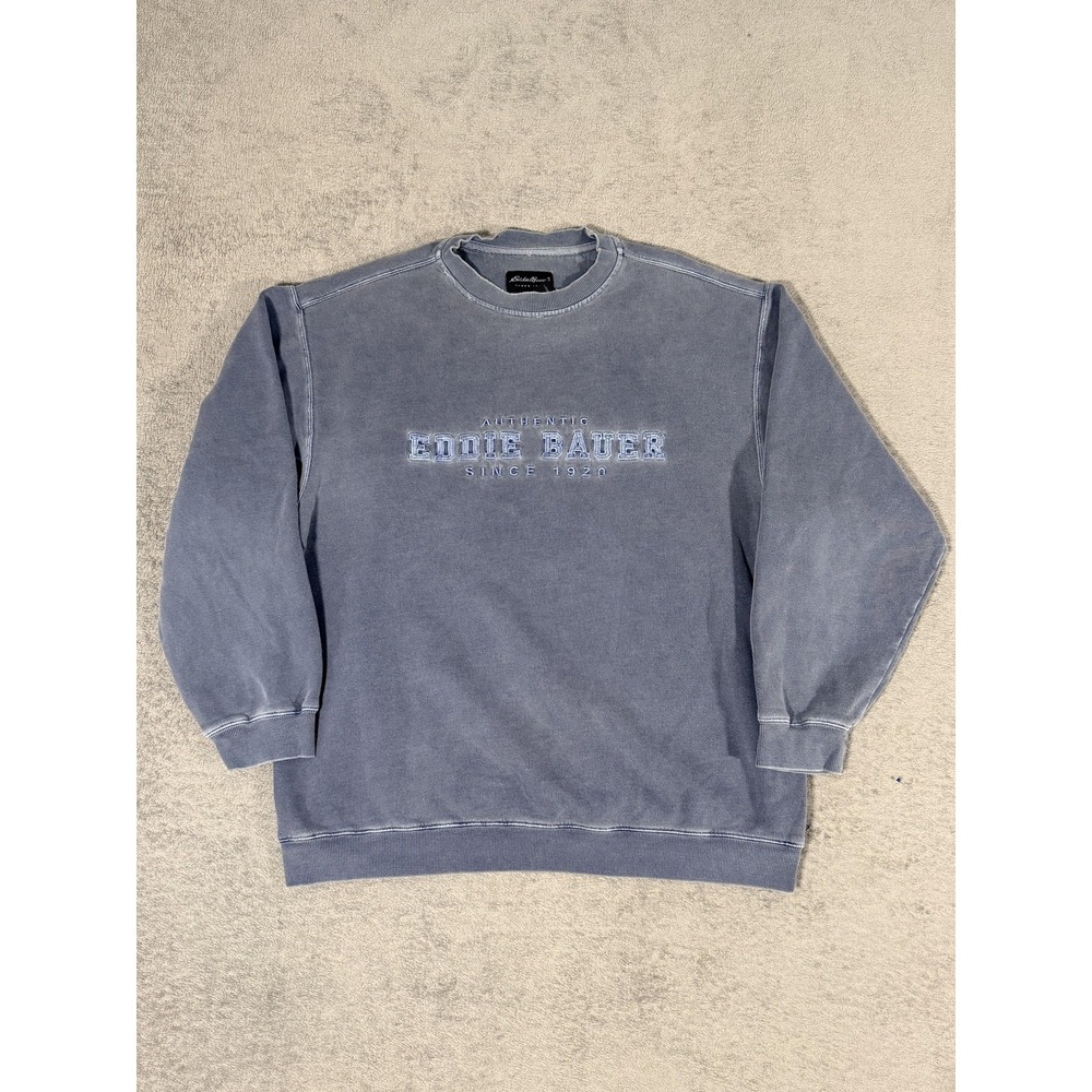 Eddie Bauer Sweatshirt Mens Large Blue Crewneck Pullover Fleece Embroidered Logo